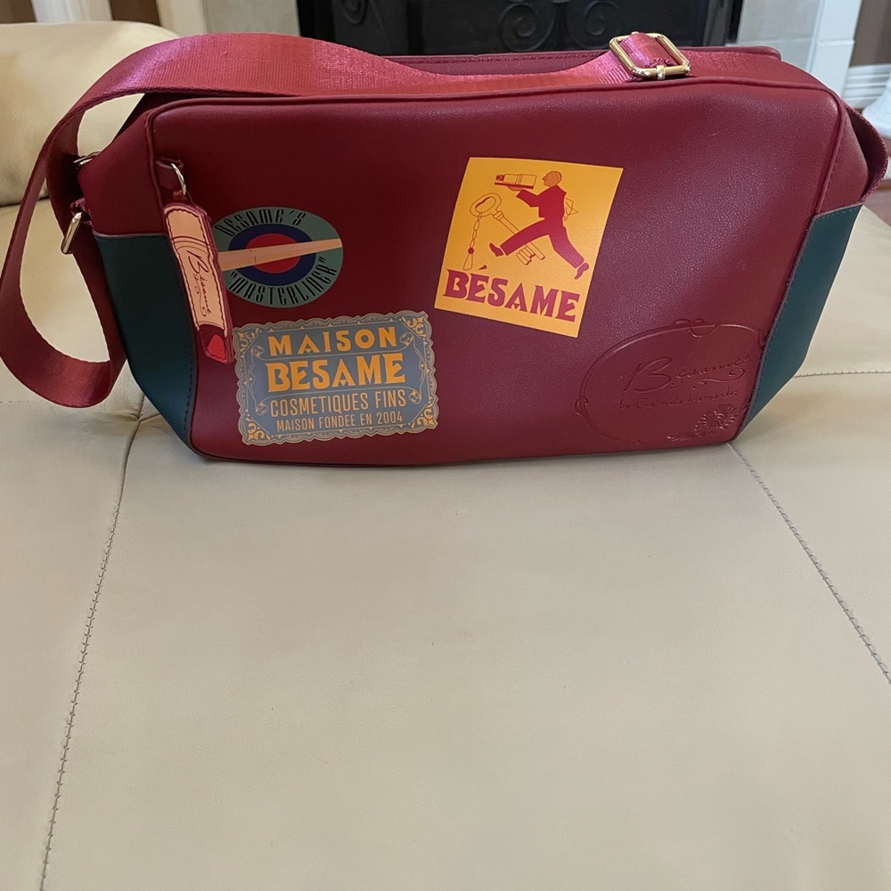 Maison Besame Large Bag, Burgundy, Green